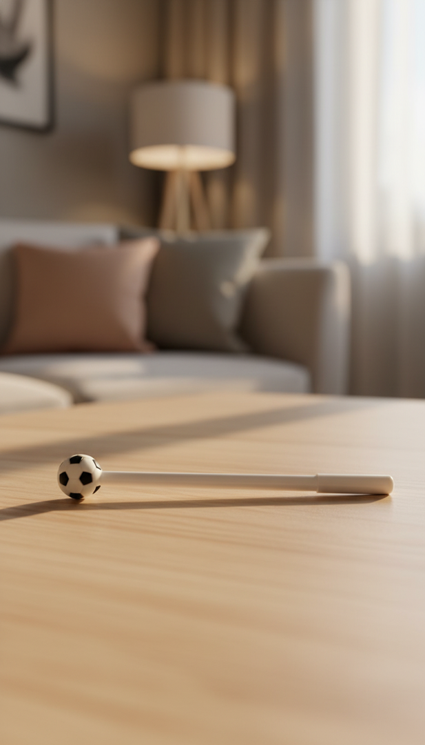 Caneta com ponteira em formato de bola de futebol, ideal para fãs de esportes.